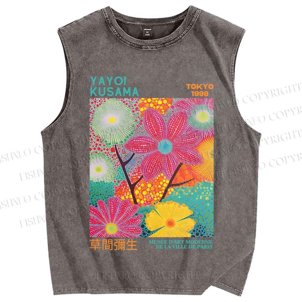 Unisex Yayoi Kusama Flowers Printed Washed Tank Top