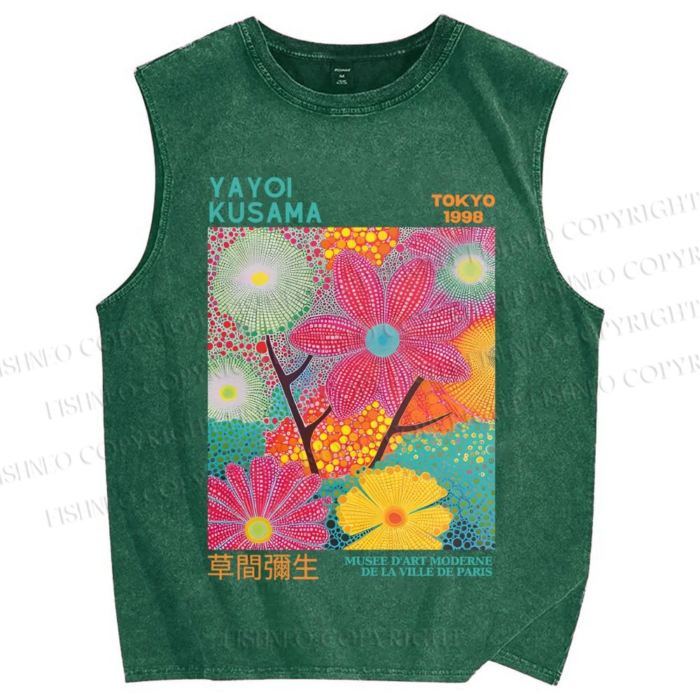 Unisex Yayoi Kusama Flowers Printed Washed Tank Top