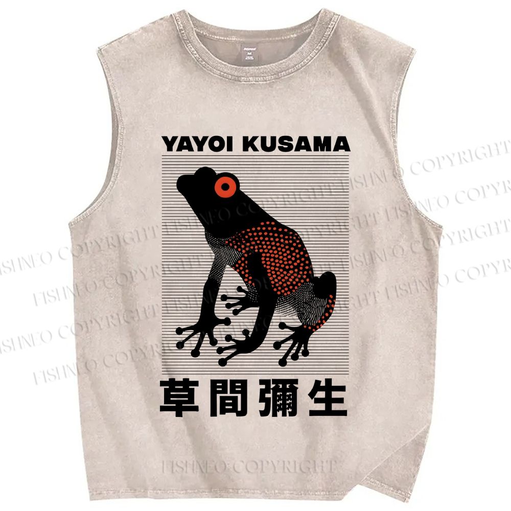 Unisex Yayoi Kusama Frog Printed Washed Tank Top