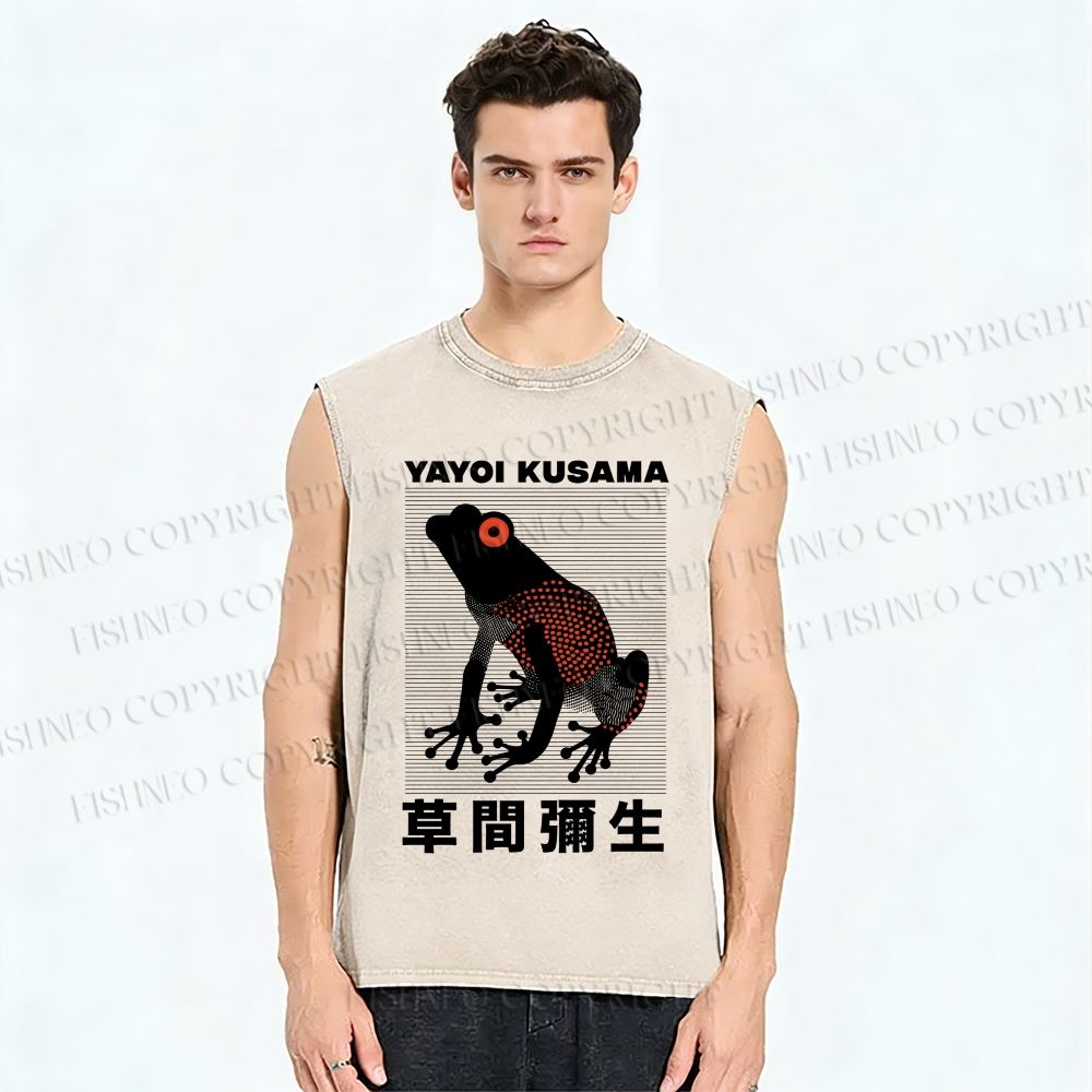 Unisex Yayoi Kusama Frog Printed Washed Tank Top
