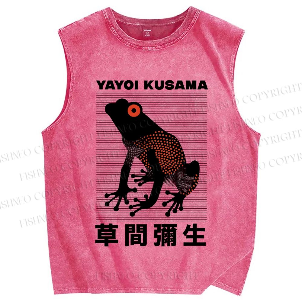 Unisex Yayoi Kusama Frog Printed Washed Tank Top