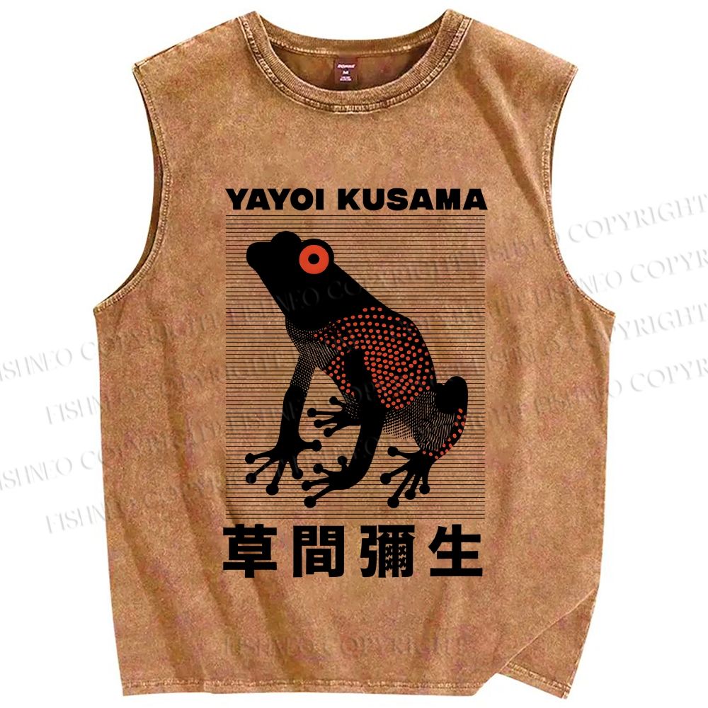 Unisex Yayoi Kusama Frog Printed Washed Tank Top