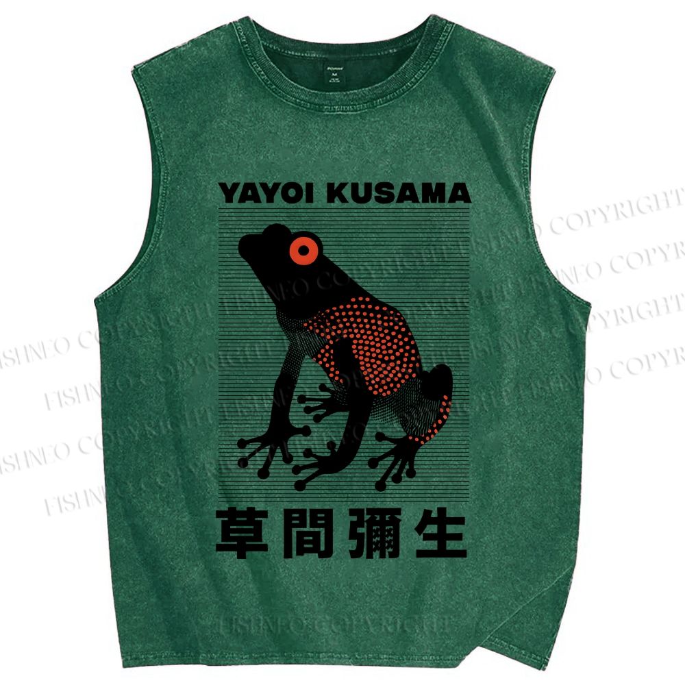 Unisex Yayoi Kusama Frog Printed Washed Tank Top