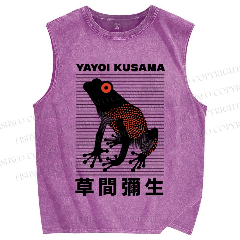 Unisex Yayoi Kusama Frog Printed Washed Tank Top