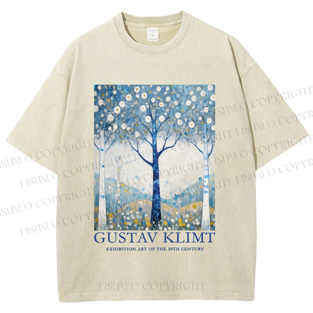 Unisex Klimt With Blue Wood Printed Washed Tee