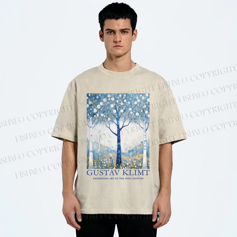 Unisex Klimt With Blue Wood Printed Washed Tee