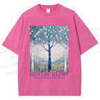 Unisex Klimt With Blue Wood Printed Washed Tee