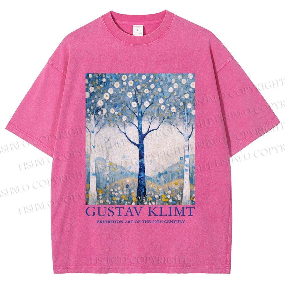 Unisex Klimt With Blue Wood Printed Washed Tee
