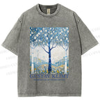 Unisex Klimt With Blue Wood Printed Washed Tee