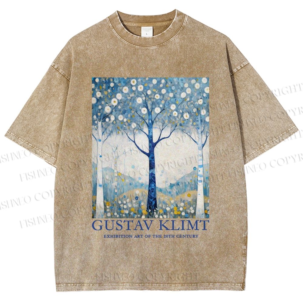 Unisex Klimt With Blue Wood Printed Washed Tee
