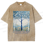 Unisex Klimt With Blue Wood Printed Washed Tee