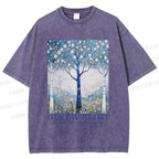 Unisex Klimt With Blue Wood Printed Washed Tee