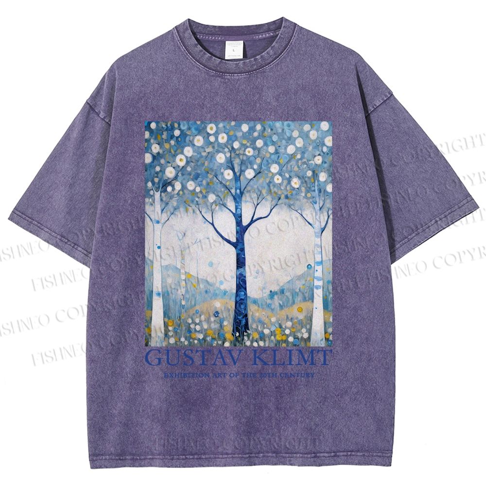 Unisex Klimt With Blue Wood Printed Washed Tee