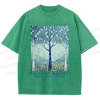 Unisex Klimt With Blue Wood Printed Washed Tee