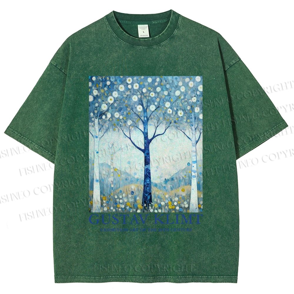 Unisex Klimt With Blue Wood Printed Washed Tee