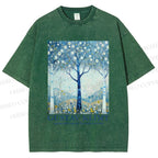 Unisex Klimt With Blue Wood Printed Washed Tee