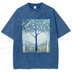 Unisex Klimt With Blue Wood Printed Washed Tee