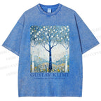 Unisex Klimt With Blue Wood Printed Washed Tee