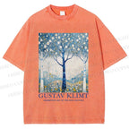 Unisex Klimt With Blue Wood Printed Washed Tee