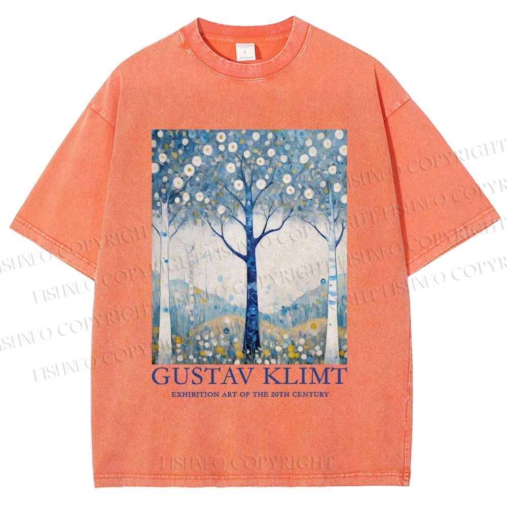Unisex Klimt With Blue Wood Printed Washed Tee