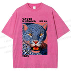 Unisex Yayoi Kusama Blue Panther Printed Washed Tee