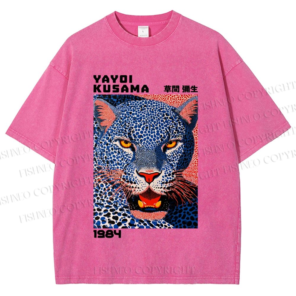 Unisex Yayoi Kusama Blue Panther Printed Washed Tee