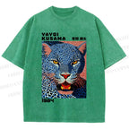 Unisex Yayoi Kusama Blue Panther Printed Washed Tee
