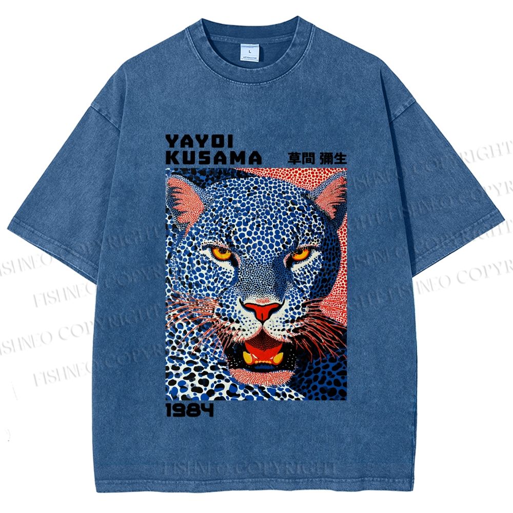 Unisex Yayoi Kusama Blue Panther Printed Washed Tee