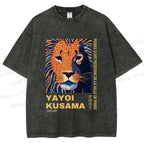 Unisex Yayoi Kusama Lion Printed Washed Tee
