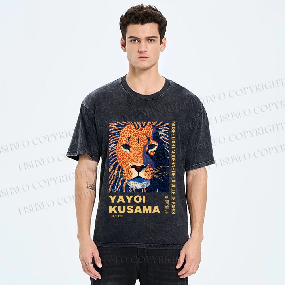 Unisex Yayoi Kusama Lion Printed Washed Tee