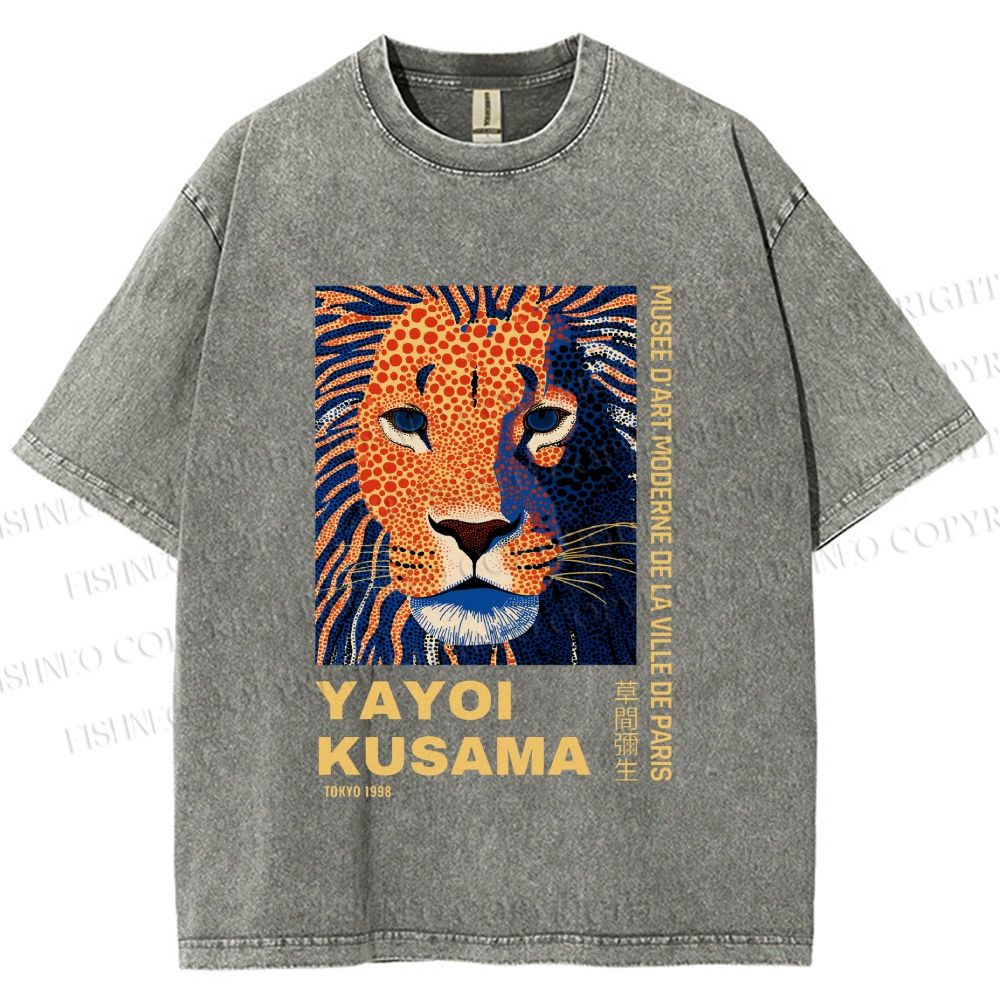 Unisex Yayoi Kusama Lion Printed Washed Tee