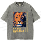 Unisex Yayoi Kusama Lion Printed Washed Tee