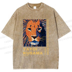 Unisex Yayoi Kusama Lion Printed Washed Tee