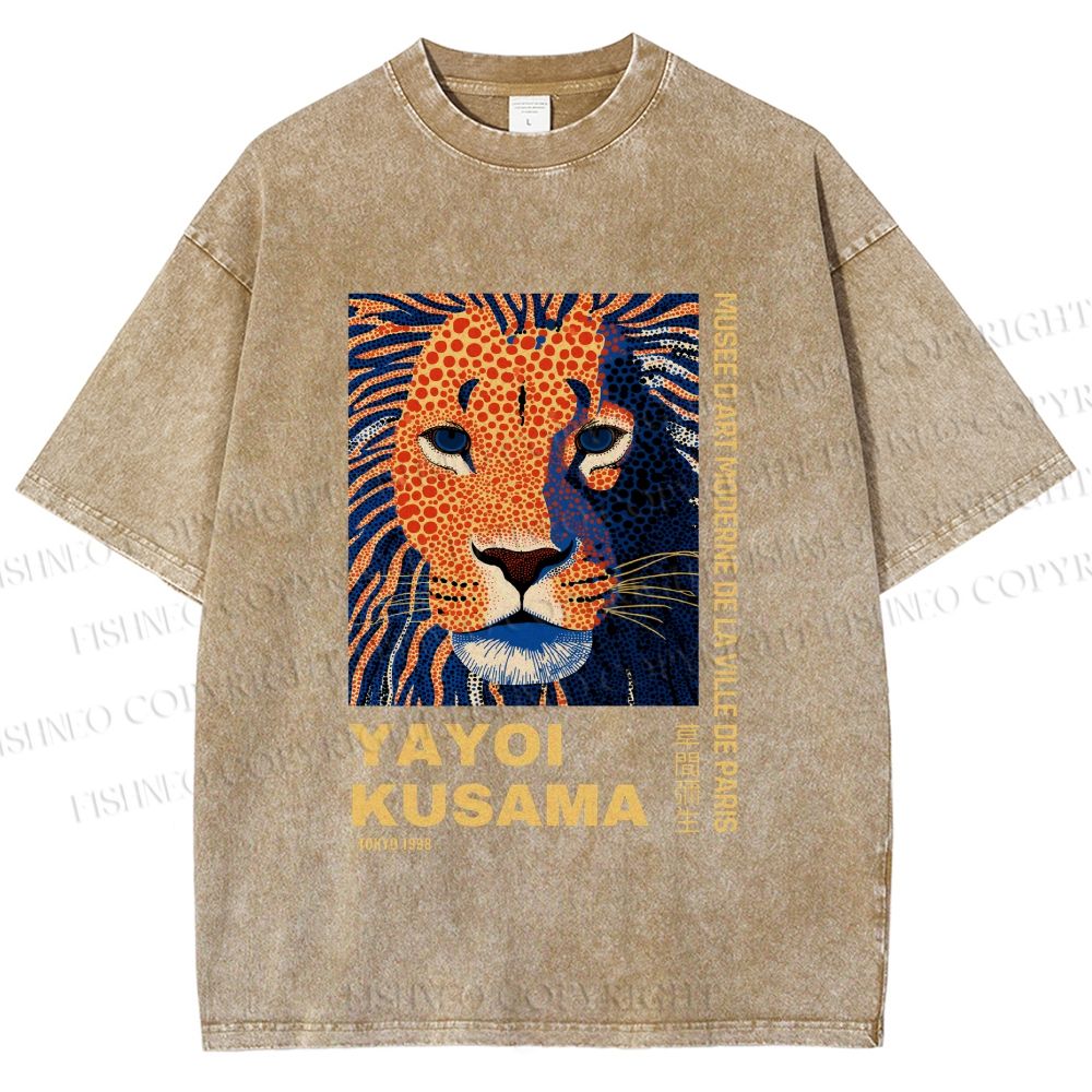 Unisex Yayoi Kusama Lion Printed Washed Tee