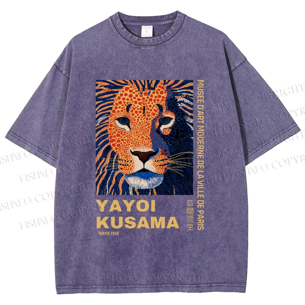 Unisex Yayoi Kusama Lion Printed Washed Tee