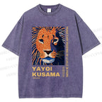 Unisex Yayoi Kusama Lion Printed Washed Tee