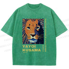 Unisex Yayoi Kusama Lion Printed Washed Tee
