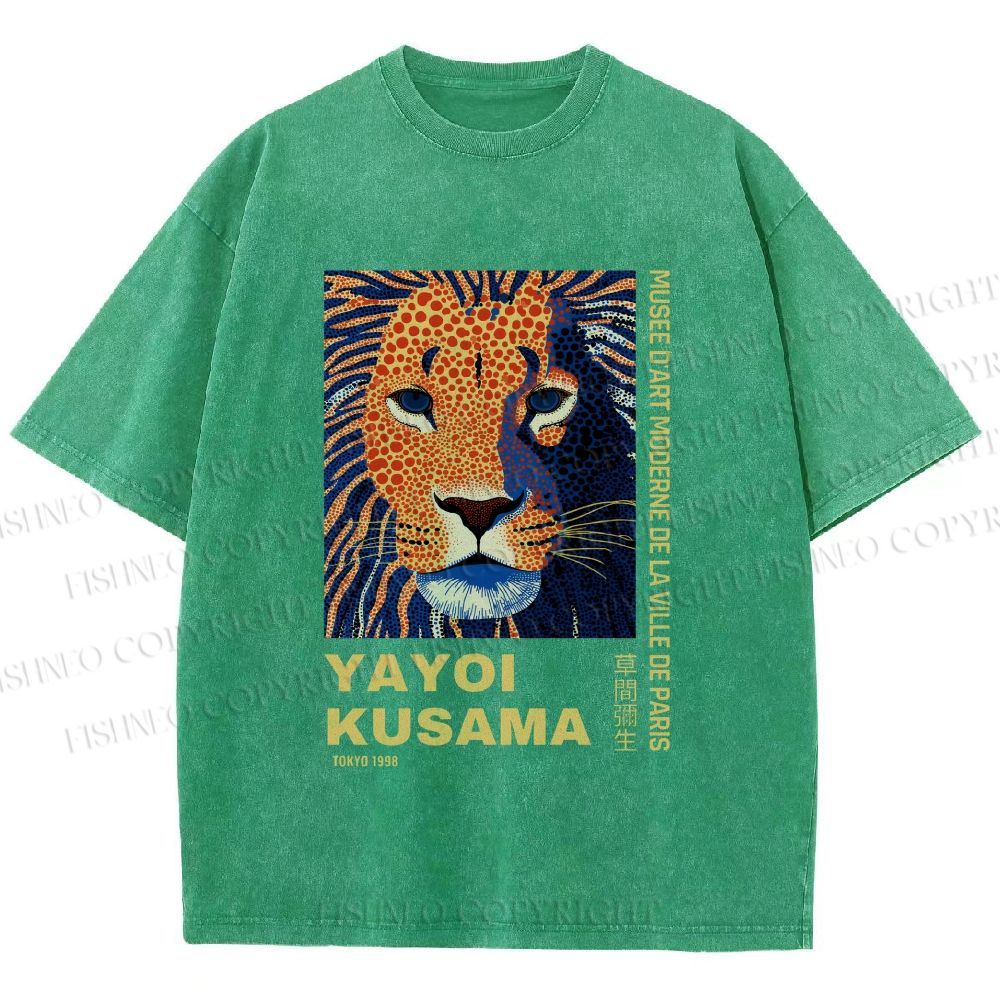 Unisex Yayoi Kusama Lion Printed Washed Tee