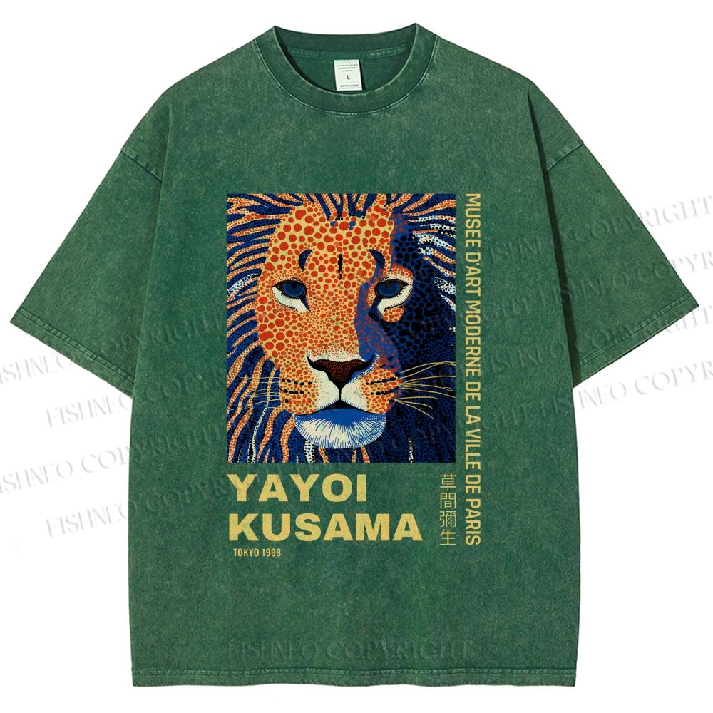 Unisex Yayoi Kusama Lion Printed Washed Tee