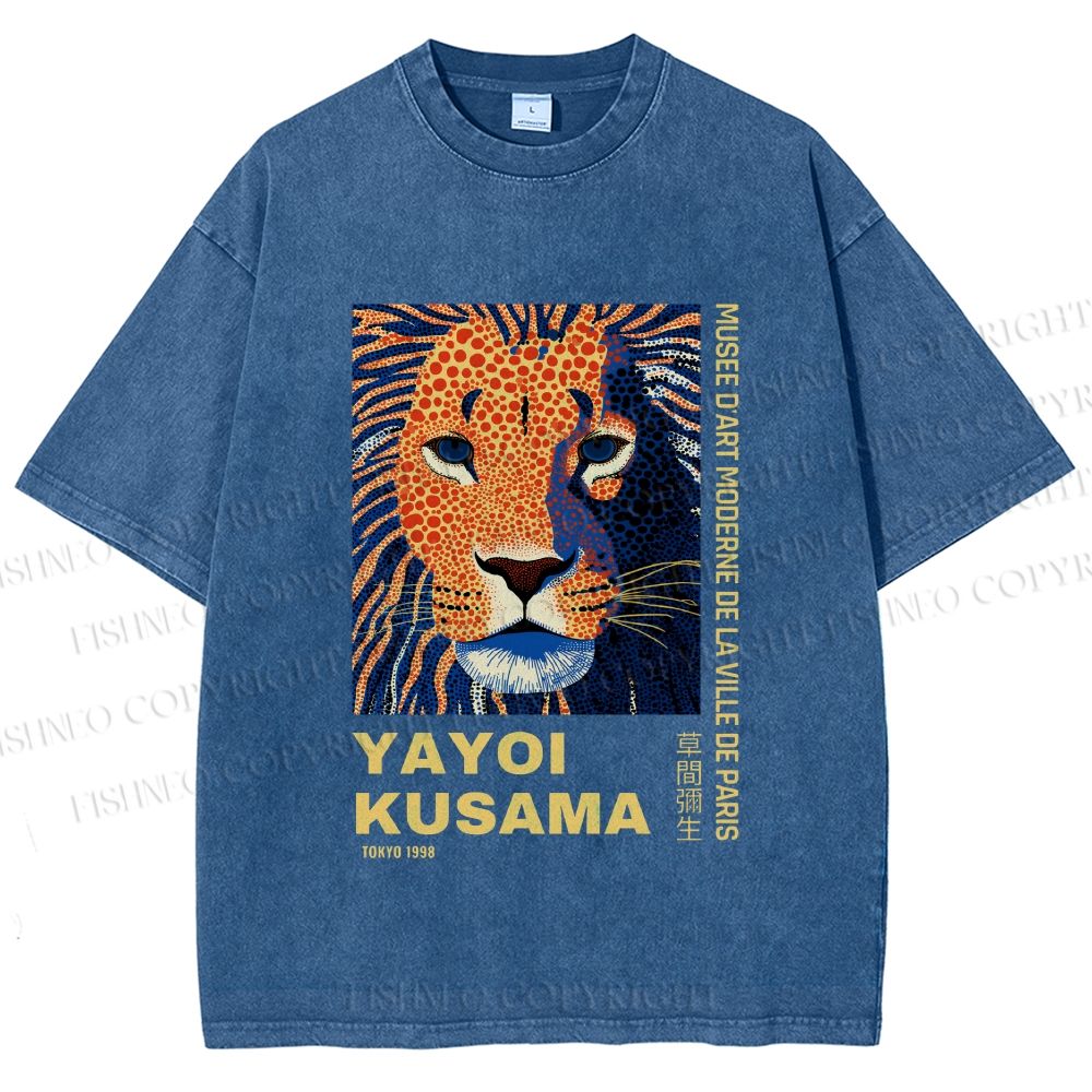 Unisex Yayoi Kusama Lion Printed Washed Tee