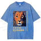 Unisex Yayoi Kusama Lion Printed Washed Tee