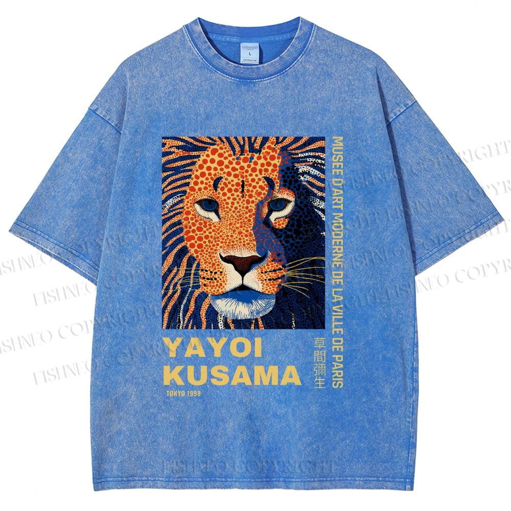 Unisex Yayoi Kusama Lion Printed Washed Tee