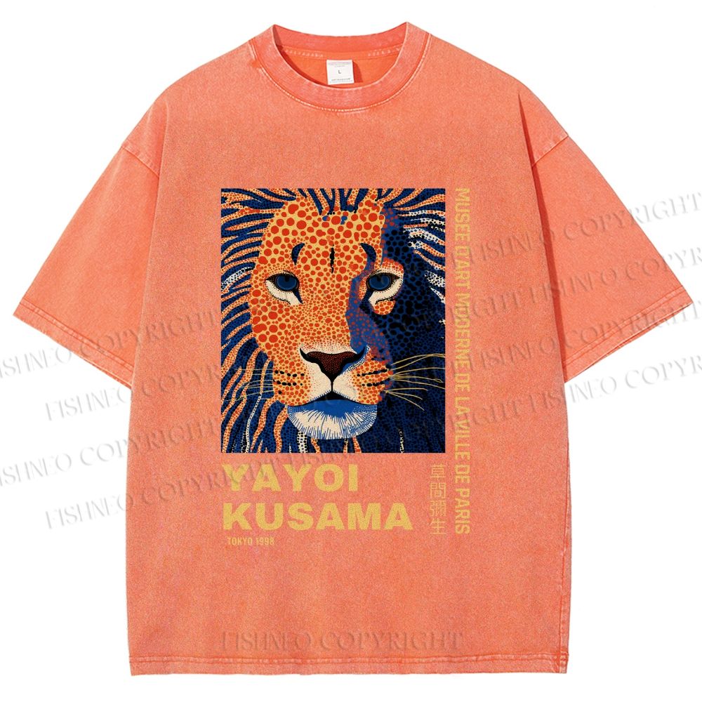 Unisex Yayoi Kusama Lion Printed Washed Tee