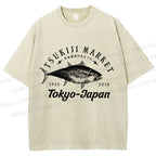 Unisex Tsukiji Fish Market Printed Washed Tee