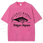 Unisex Tsukiji Fish Market Printed Washed Tee