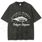Unisex Tsukiji Fish Market Printed Washed Tee