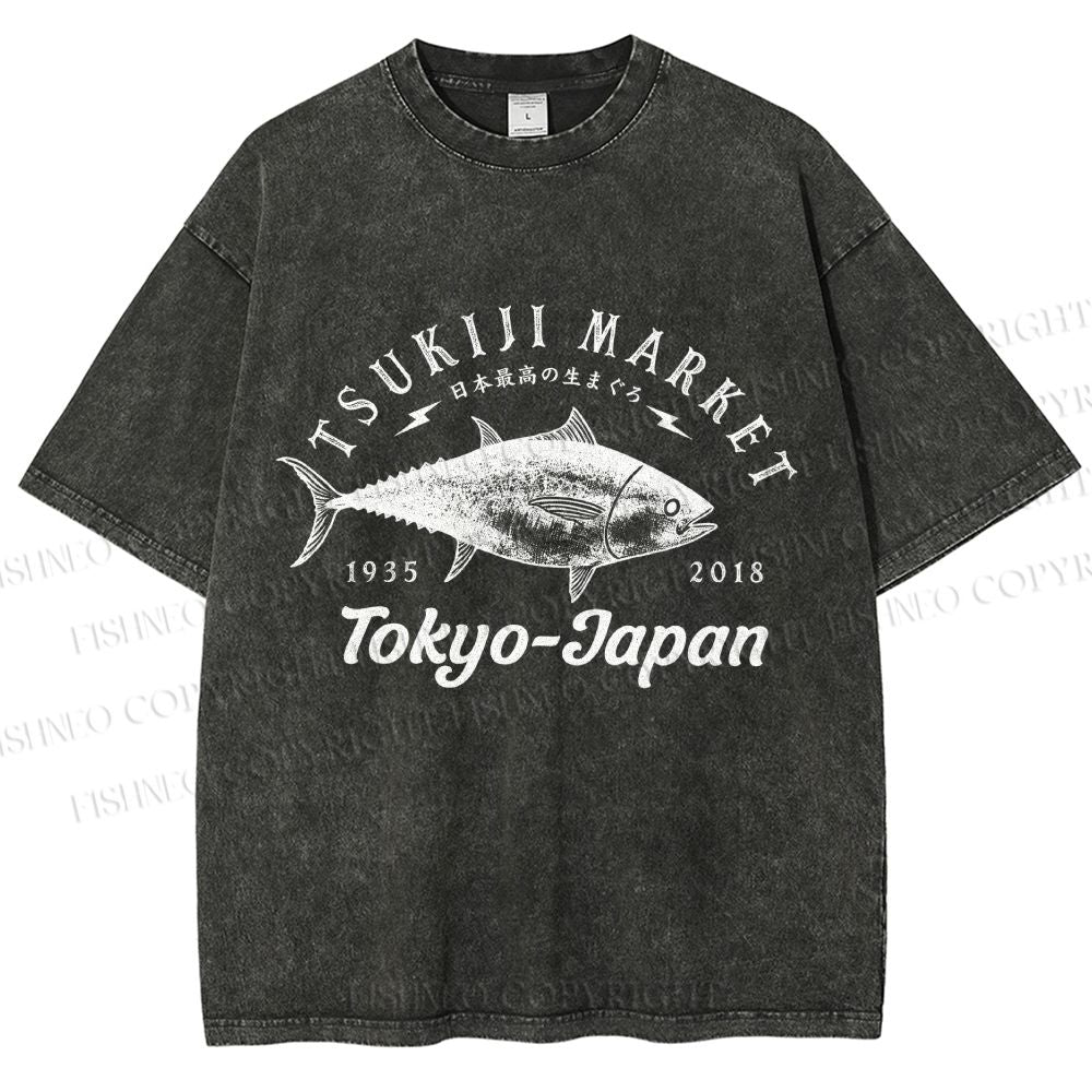 Unisex Tsukiji Fish Market Printed Washed Tee