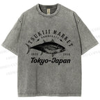 Unisex Tsukiji Fish Market Printed Washed Tee