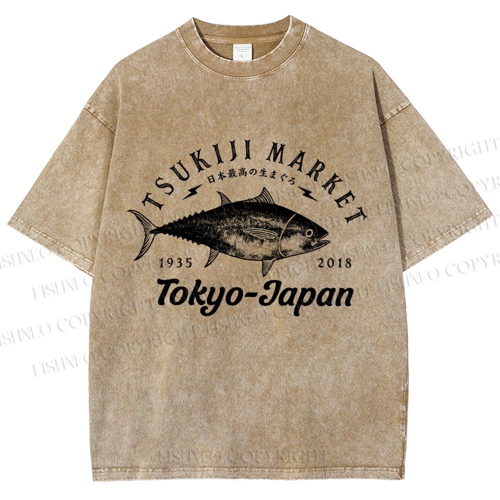 Unisex Tsukiji Fish Market Printed Washed Tee