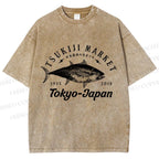 Unisex Tsukiji Fish Market Printed Washed Tee